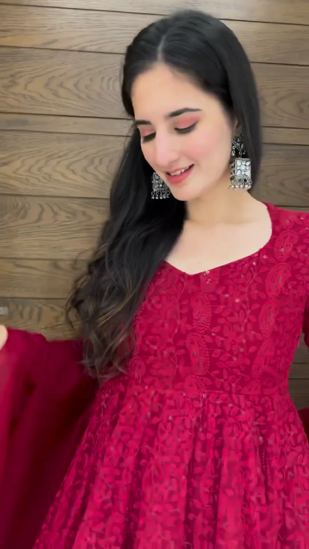 Royal Wine Chikankari Anarkali Kurta Set for Women – Exquisite Georgette 3-Piece Ethnic Suit with Intricate All-Over Embroidery, Matching Slim-Fit Trousers - Image 2