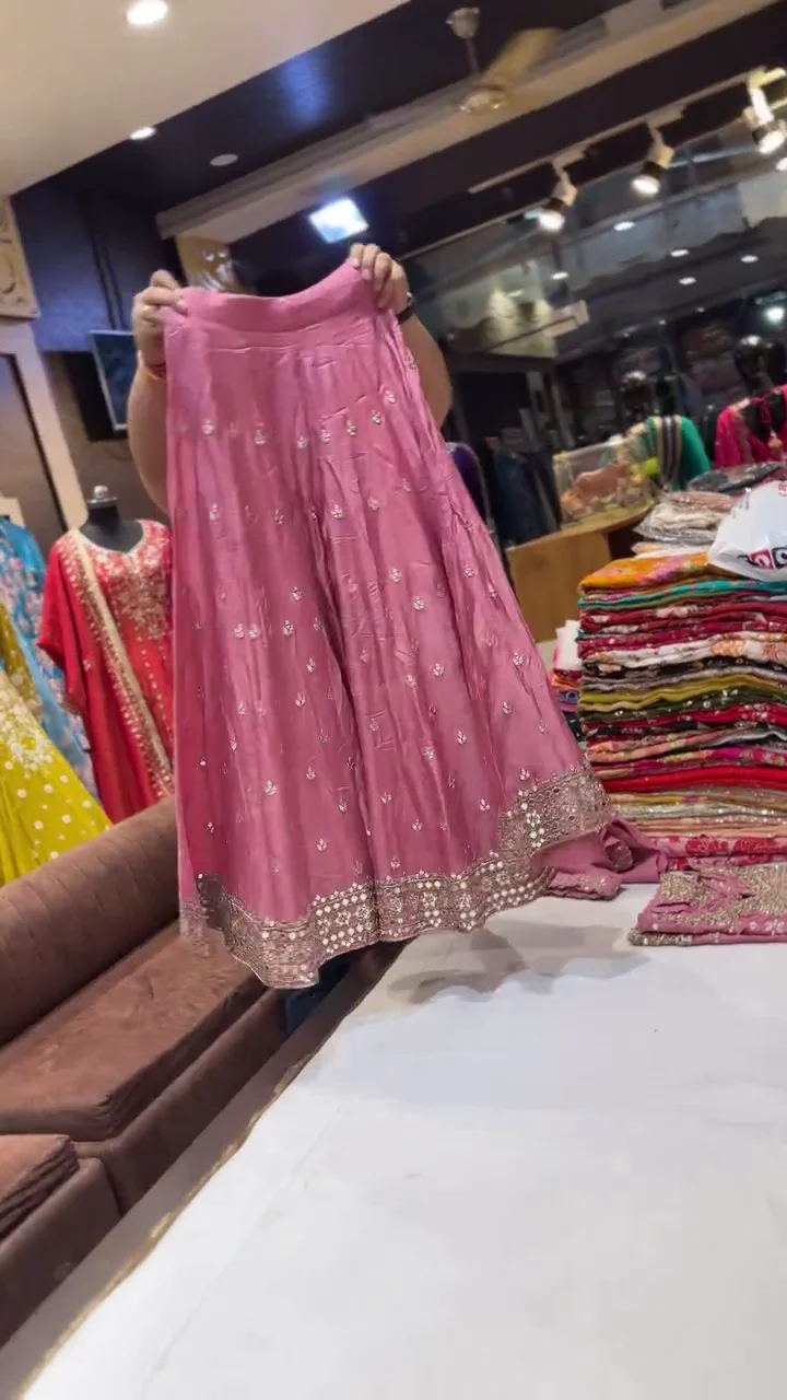 Designer Pink Georgette Sharara Suit – Heavy Gota Patti & Mirror Work Kurti with Scalloped Dupatta - Image 2