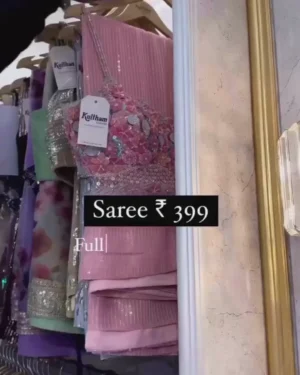 Designer Sequin Pleated Saree with Heavily Embellished Floral Blouse – Glamorous Party Wear Ensemble