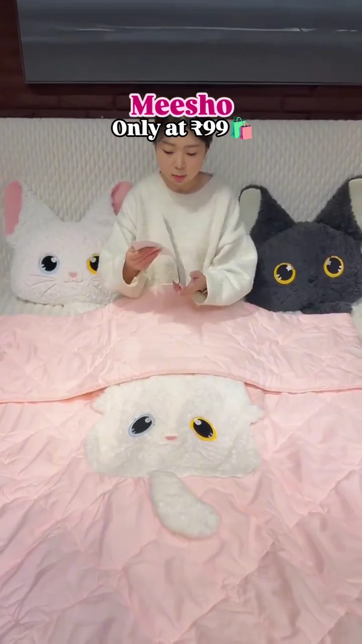 Kawaii Cartoon Cat Plush Pillow and Foldable Summer Quilt 2-in-1 Dual-Use Travel Blanket - Image 2