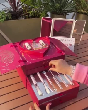 Meiyuan Luxury Heart-Shaped Eternal Love Beauty Gift Box – Multi-Tiered Makeup & Fragrance Vanity Set with Professional Brushes, Designer Perfume, and Elegant Lipsticks