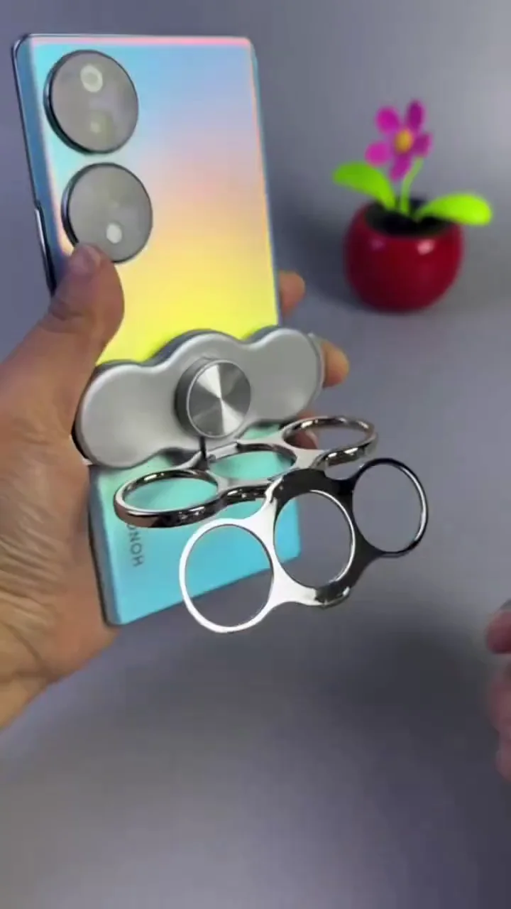 3-in-1 Multi-Functional Metal Fidget Spinner Phone Grip & Magnetic Kickstand - Zinc Alloy Stress Relief Rotating Ring Holder for Smartphones - Sleek Chrome Finish - Image 2