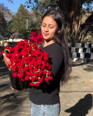 Handmade Crochet Floral Poncho for Women - Elegant Black Knit Cape with 3D Red Rose Tassel Fringe - Whimsical Winter Wrap & Boho Style Shawl - Premium Handcrafted Gift